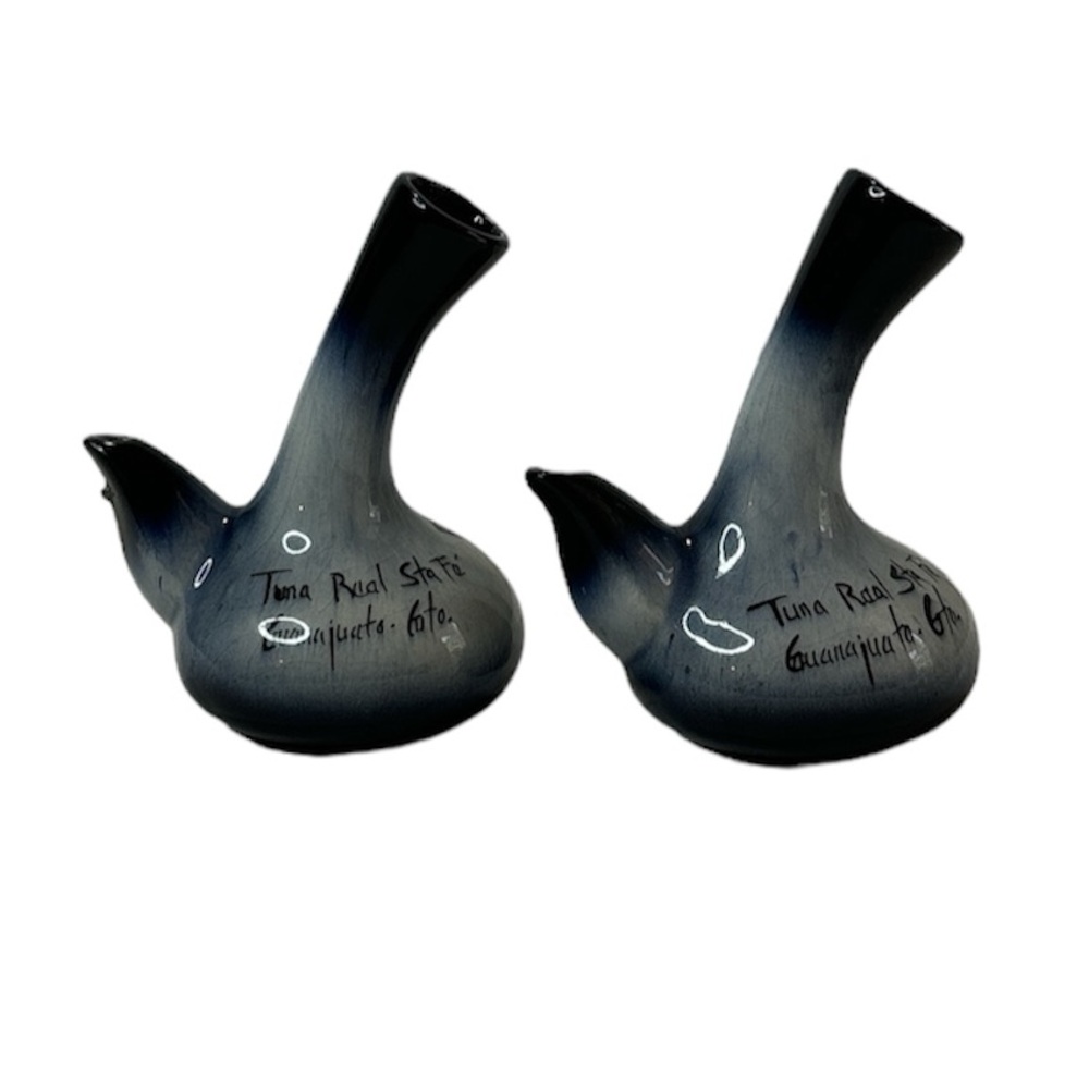 2 Vintage Mexican Handcrafted Glazed Pottery Jug with (2) Double Spouts